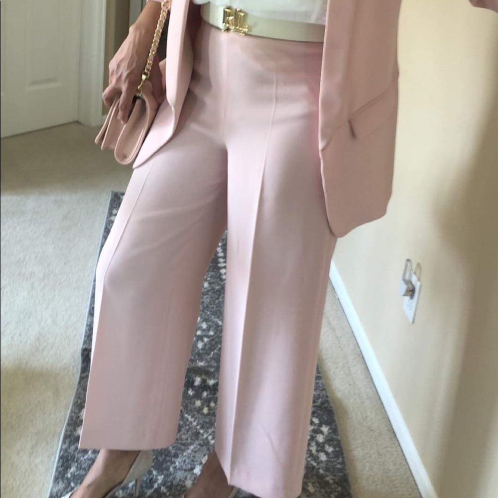 ZARA high waist wide legs cropped pale pink pants XS